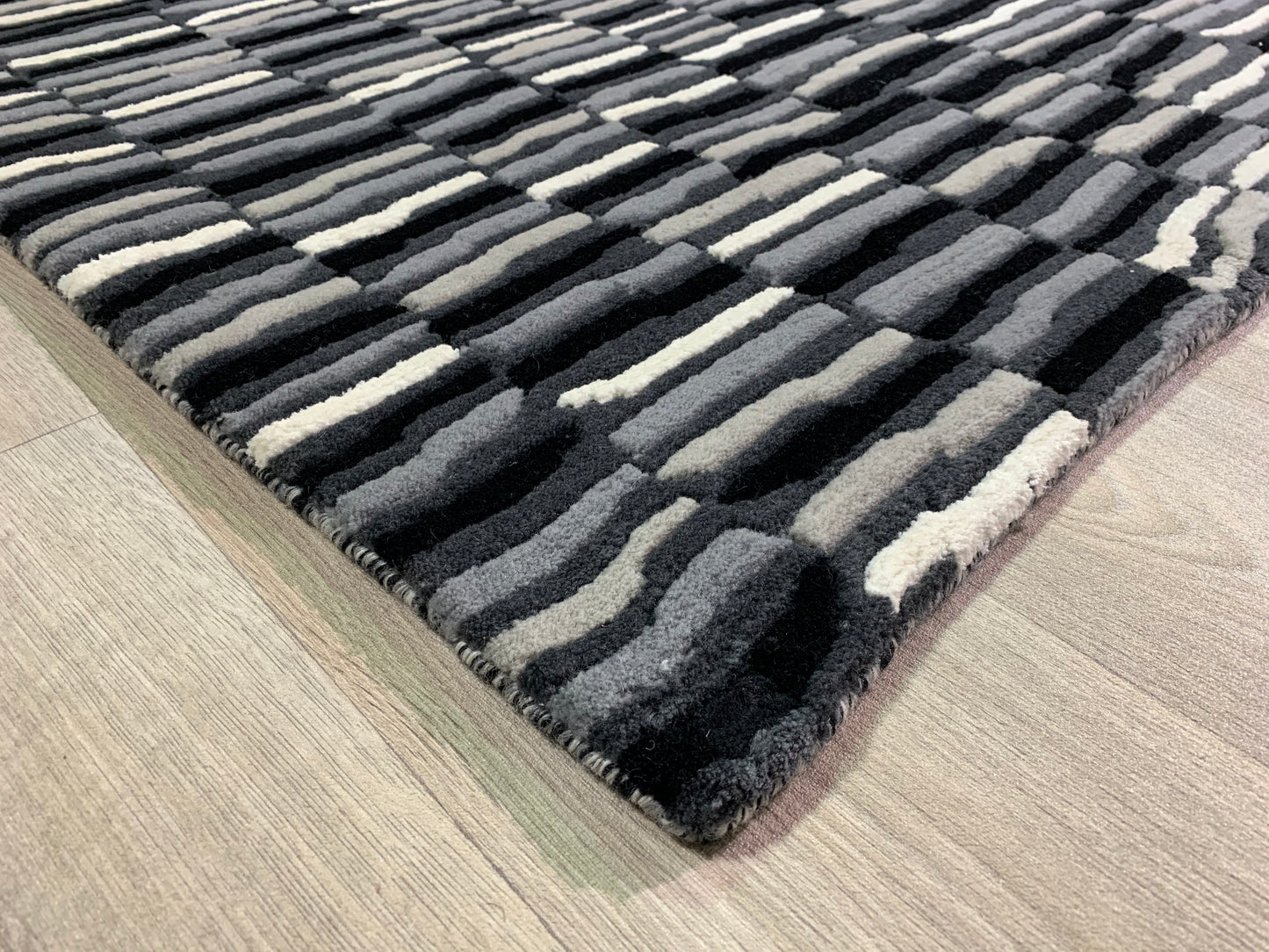 Tapis rayé Indo-Tibétain en laine - noué main