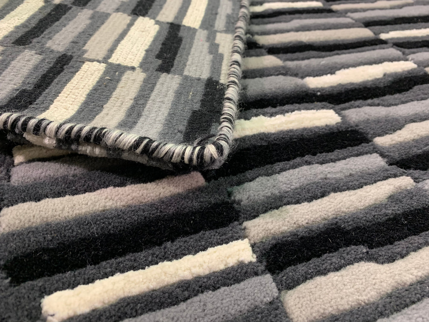 Tapis rayé Indo-Tibétain en laine - noué main