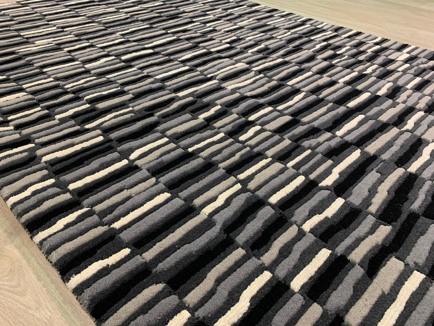 Tapis rayé Indo-Tibétain en laine - noué main