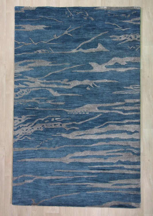 Striped wool rug - hand knotted