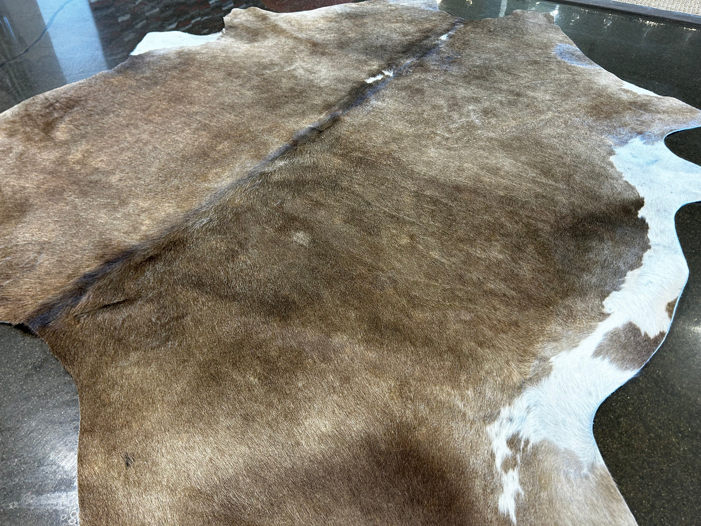 S-4: Cowhide rug - Medium brown and white